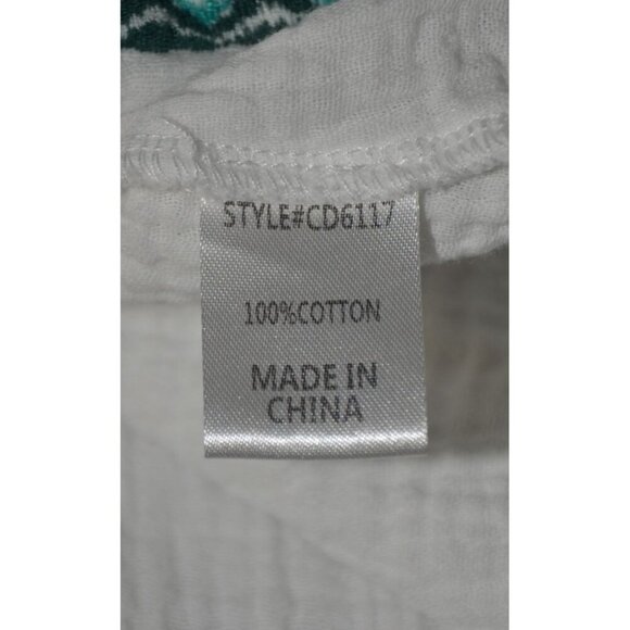 Cezele Tunic Top Shirt Ladies Size L White Gauzy Green Embroidered Floral Boho - Picture 12 of 13